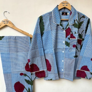 Floral Print Pajama Sets, Indian Cotton Pyjamas Set, Nightwear Pajama Set, Sleepwear Dress, Bohemian Clothing, Gifts For Her, Women Dress