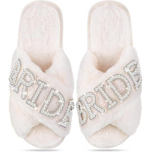 Hstyle Wedding Womens Slippers Fluffy Soft Bridal Party Slippers Indoor Outdoor Bachelorette Party Bridal Shower BRIDE Slippers