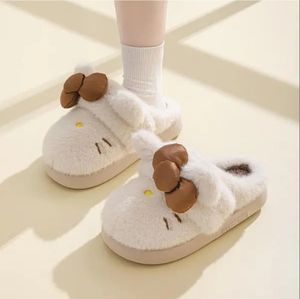 Women's Cute Cartoon  Bow DecorPlush Slippers Casual Soft Comfortable Home Adjustable Buckle Closure Toe Slippers
