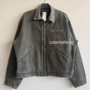 High Quality Canvas  OEM custom design vintage washing band collar zip up used work  plus size men designer