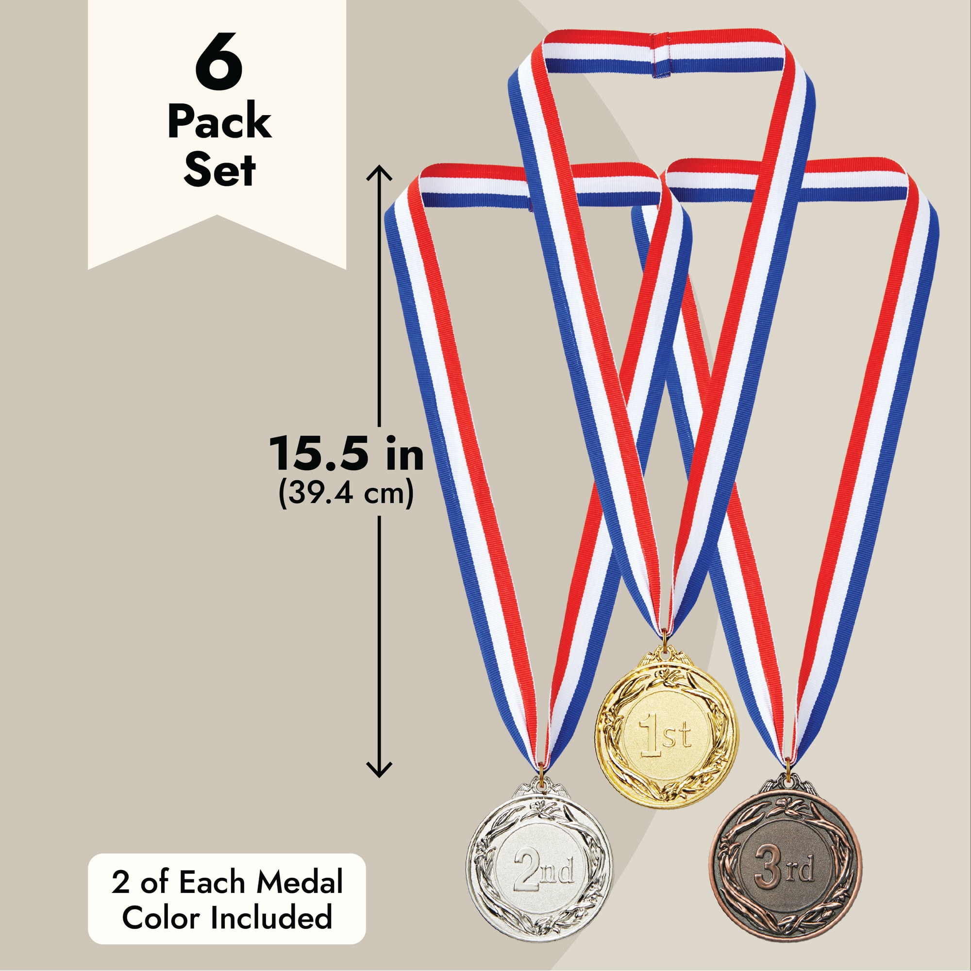 6-Pack Award Medals with 15.5-Inch Ribbons for Kids and Adults