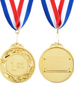 6 Pack 1st Place Gold Medals with 16 Inch Neck Ribbon for Awards, Sports Tournaments