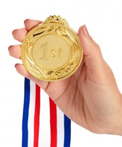 6 Pack 1st Place Gold Medals with 16 Inch Neck Ribbon for Awards, Sports Tournaments