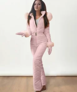 Women's Winter Snowsuit Jumpsuit with Gloves Hooded Windproof Ski Outfit