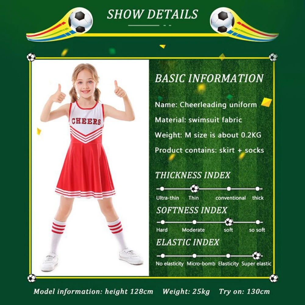 Girls Cheerleader Costume Dress with Pompoms for Stage Performance Girls Cheerleader Costume Dress Pompoms Outfit Purim Schoolgirl Cheer Stage Performance Cheerleading Uniform