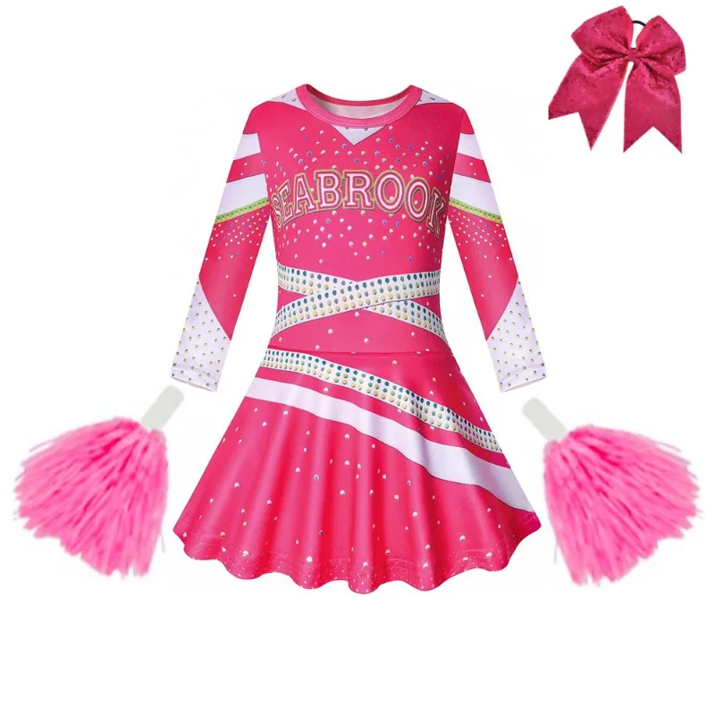 Girls Pink Cheerleader Costume Set for School Uniform Stage Performance Girls Cheerleader Costume Pink Dress School Uniform Stage Performance Full Set Children Dresses Halloween New Year Party