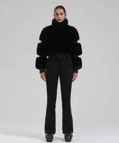 GSOU SNOW Women's Ski Suit One Piece Snowsuit Faux Fur Jumpsuit Winter