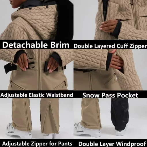 Outdoor Snow Jumpsuits 2025 Winter Hoodie Skiing Suites Women Warm Sports Ski Clothing Waterproof Windproof Snowboard Tracksuits
