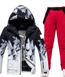 Ice Snow Suit Wear Snowboarding Clothing Winter Warm Waterproof Outdoor Costumes Ski Set Jackets + Strap Pants For Man and Woman