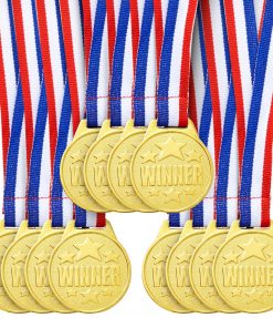 Juvale 12 Pack Gold Medals for Kids - Award Ribbons & Trophies (1.5 in)