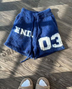 Custom Unisex Mohair Wool  Pants Print Oversized Below Knee Drawstring Streetwear Fluffy  Kinit Mohair  For Men