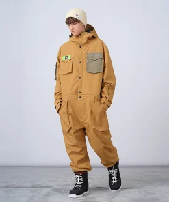 NANDN Men Women One-Piece Ski Jumpsuit Outdoor Sports Snowboard Jacket Warm Jump Suit Waterproof Winter Clothes Overalls Hooded