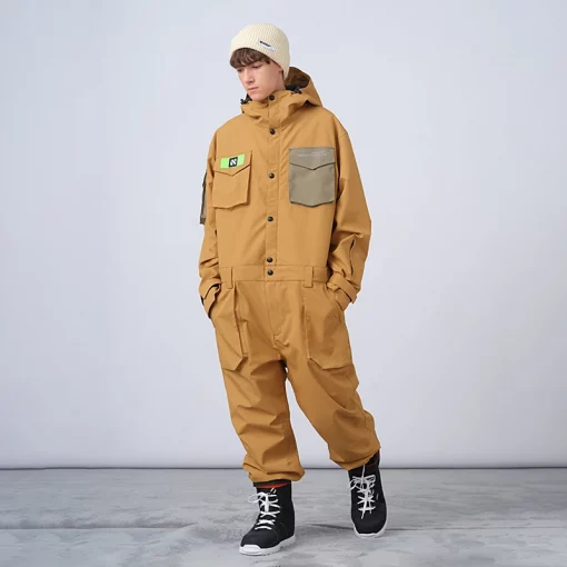 NANDN Men Women One-Piece Ski Jumpsuit Outdoor Sports Snowboard Jacket Warm Jump Suit Waterproof Winter Clothes Overalls Hooded