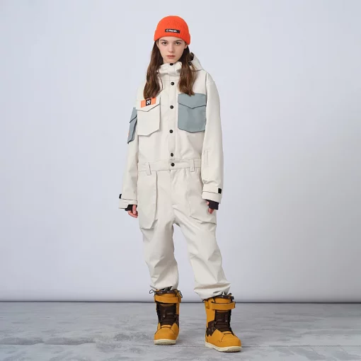 NANDN Men Women One-Piece Ski Jumpsuit Outdoor Sports Snowboard Jacket Warm Jump Suit Waterproof Winter Clothes Overalls Hooded