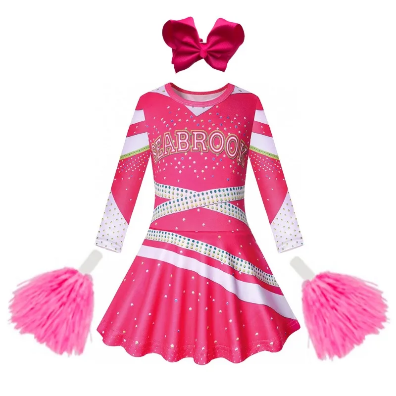 Girls Pink Cheerleader Costume Set for School Uniform Stage Performance Girls Cheerleader Costume Pink Dress School Uniform Stage Performance Full Set Children Dresses Halloween New Year Party