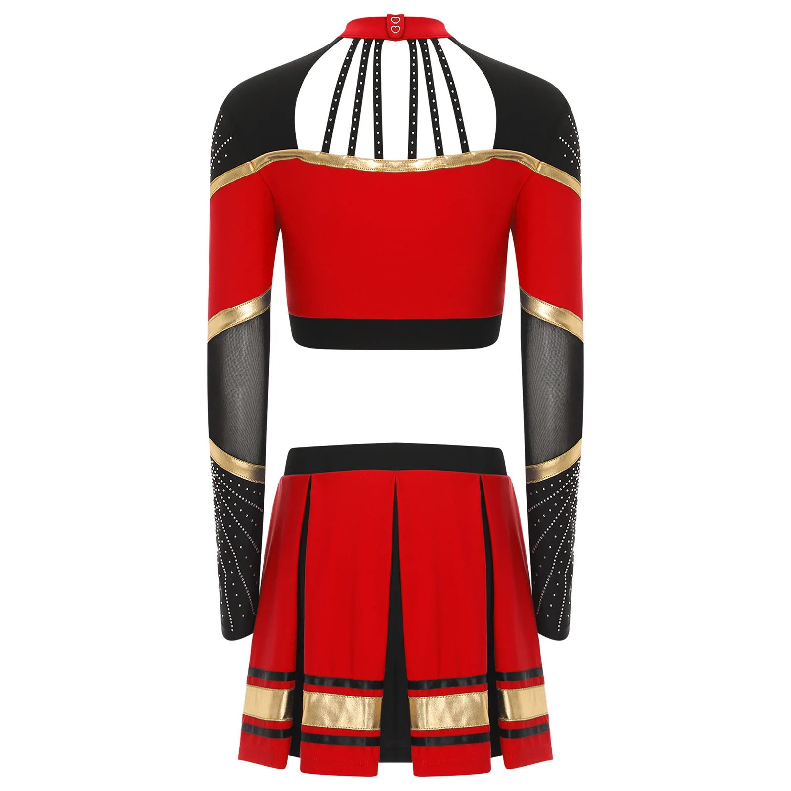 2Pcs Women Cheerleading Dance Costume, Sequin Crop Top with Pleated Skirt Set 2Pcs Women Cheerleading Costume Cheerleader Dance Outfits Long Sleeve Sequins Crop Top with Pleated Skirt Set Cheer Uniform