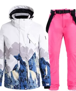 Ice Snow Suit Wear Snowboarding Clothing Winter Warm Waterproof Outdoor Costumes Ski Set Jackets + Strap Pants For Man and Woman