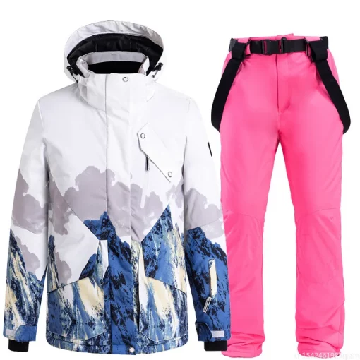 Ice Snow Suit Wear Snowboarding Clothing Winter Warm Waterproof Outdoor Costumes Ski Set Jackets + Strap Pants For Man and Woman
