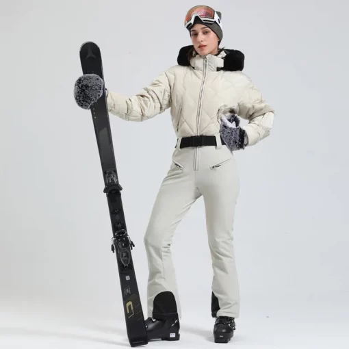 Gsou Snow Winter Women's Warm Down Snowsuit Outdoor Skiing Warm Waterproof Windproof Snowboard One-piece Suit Fashion Ski Suit