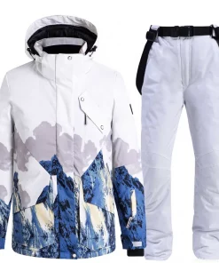 Ice Snow Suit Wear Snowboarding Clothing Winter Warm Waterproof Outdoor Costumes Ski Set Jackets + Strap Pants For Man and Woman