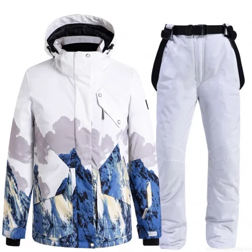 Ice Snow Suit Wear Snowboarding Clothing Winter Warm Waterproof Outdoor Costumes Ski Set Jackets + Strap Pants For Man and Woman