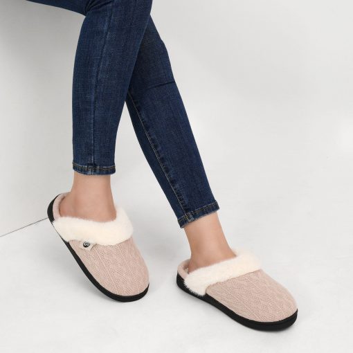 Ecetana Women's Warm Knit House Slippers with Memory Foam, Comfy & Lined