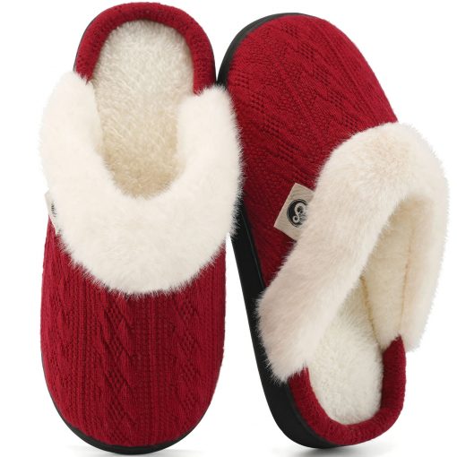 Ecetana Women's Warm Knit House Slippers with Memory Foam, Comfy & Lined