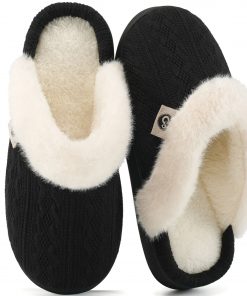 Ecetana Women's Warm Knit House Slippers with Memory Foam, Comfy & Lined