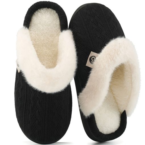 Ecetana Women's Warm Knit House Slippers with Memory Foam, Comfy & Lined