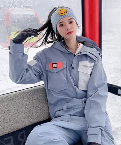 NANDN Men Women One-Piece Ski Jumpsuit Outdoor Sports Snowboard Jacket Warm Jump Suit Waterproof Winter Clothes Overalls Hooded