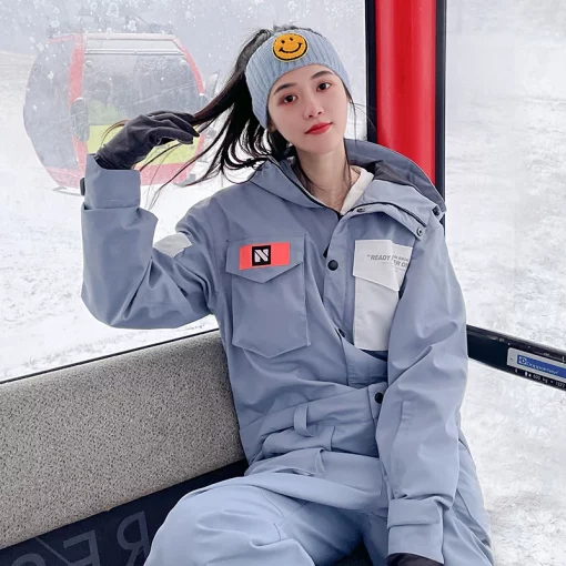 NANDN Men Women One-Piece Ski Jumpsuit Outdoor Sports Snowboard Jacket Warm Jump Suit Waterproof Winter Clothes Overalls Hooded