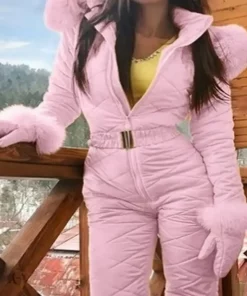 Women's Winter Snowsuit Jumpsuit with Gloves Hooded Windproof Ski Outfit