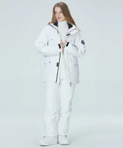 Women's 10K Pure White Ski Suit Set - Waterproof Snowboard Clothing for Winter