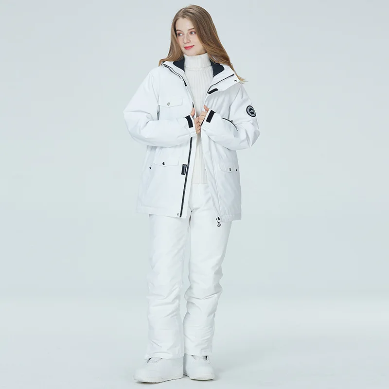 Women's 10K Pure White Ski Suit Set - Waterproof Snowboard Clothing for Winter Women's 10K Pure White Ski Suit Set - Waterproof Snowboard Clothing for Winter