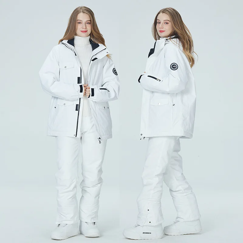 Women's 10K Pure White Ski Suit Set - Waterproof Snowboard Clothing for Winter Women's 10K Pure White Ski Suit Set - Waterproof Snowboard Clothing for Winter