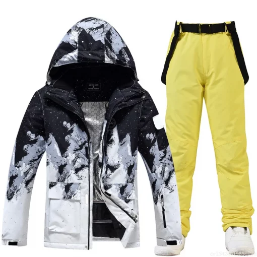 Ice Snow Suit Wear Snowboarding Clothing Winter Warm Waterproof Outdoor Costumes Ski Set Jackets + Strap Pants For Man and Woman