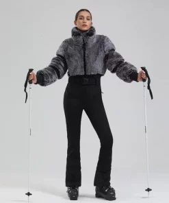 GSOU SNOW Women's Ski Suit One Piece Snowsuit Faux Fur Jumpsuit Winter