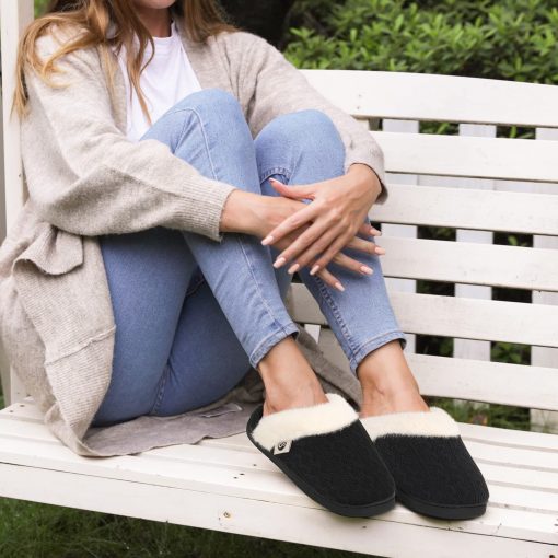 Ecetana Women's Warm Knit House Slippers with Memory Foam, Comfy & Lined