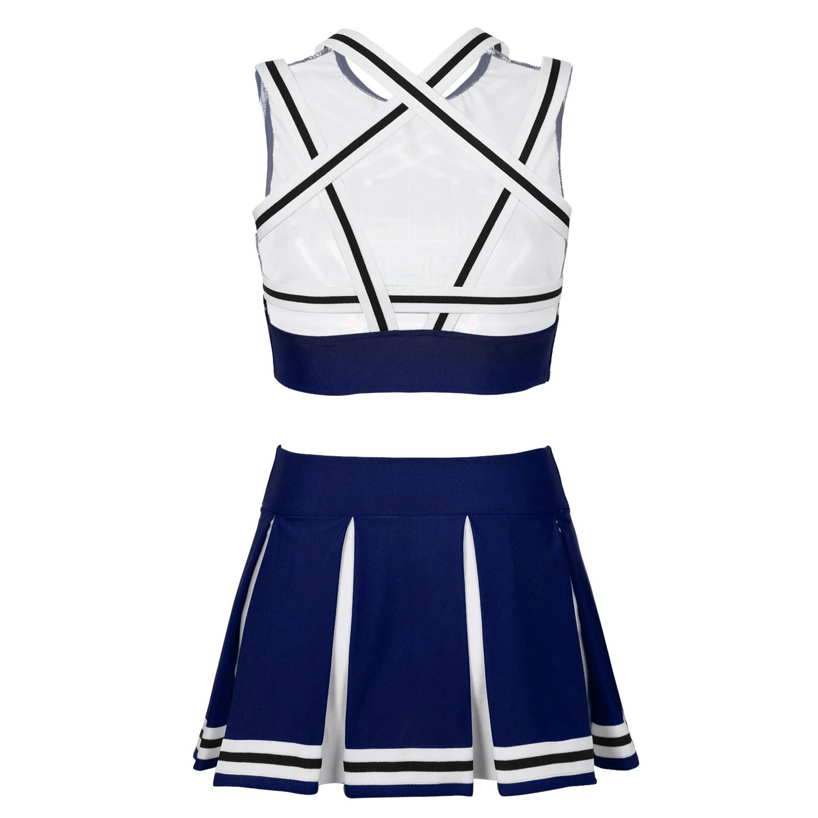Women's Cheerleading Carnaval Cosplay Costume Set: Crop Top & Pleated Skirt 2Pcs Womens Adult Charming Cheerleading Carnival Cosplay Costume Set Sleeveless Pentagram Back Crop Top with Mini Pleated Skirt