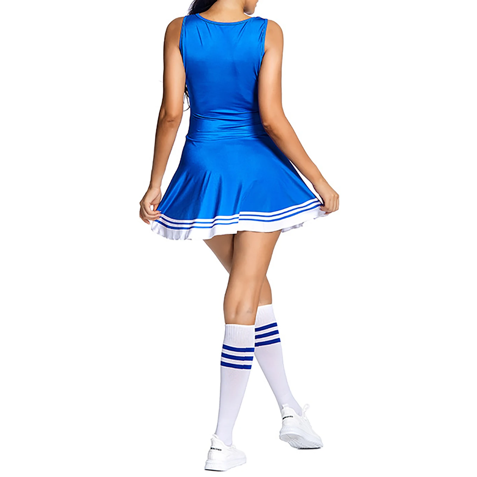 Womens Cheerleading Uniform Theme Party Schoolgirl Role Play Costume Dance Outfit Letter Print Dress with Socks Cheering Flower