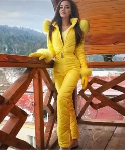 Women's Winter Snowsuit Jumpsuit with Gloves Hooded Windproof Ski Outfit