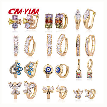 Wholesale por mayor joyeria oro laminado aretes de mujer 18K drop huggie hoop zircon earring fine jewelry gold women earring