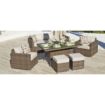 7 Seater Small Outdoor Patio Lounge Furniture Sets Rattan Table and Sofa Chair Outdoor Dining