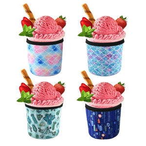 Customizable Neoprene 24OZ Ice Cream Cup  Reusable with Spoon Holder Cover Ice Cream  Size Ice Cream