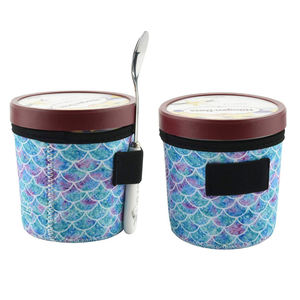 Custom Sublimation Neoprene Ice Cream   with Elastic Spoon Holder for Half Gallon  Sized Ice Cream
