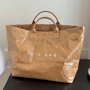 Custom Logo Fashion Washable Tyvek Kraft Paper Shopping Tote  With Handles