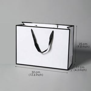 Ivory Board Disposable Shopping  with Black Border 12.6*4.3*9.8in White Paper Handle for Clothing & Gifts