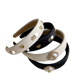 Korean Vintage Wide Head Band Hairband Baroque Rhinestone Pearl Crystal Headband Designer Luxury Brand Women Hair Wear Accessory