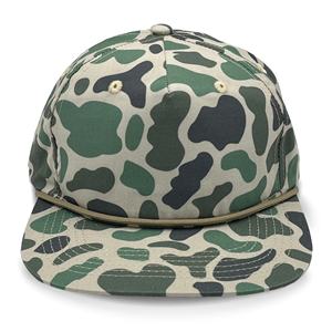 OEM Camouflage Retro Rope Snapback Hat Camo Hunting Trucker Hat Five-Panel Customize Logo Pre-curved Snapback Caps D107