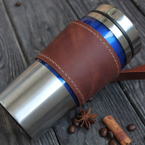 Personalized Leather Reusable  Glass  for Beer Drink  Coffee Tea Cup  Holder